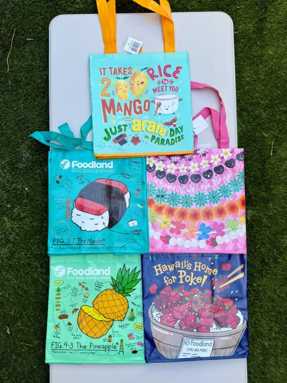 💥 Lot of 5 Foodland Hawaii Exclusive Heavy Duty Recycled Plastic Shopping Bags